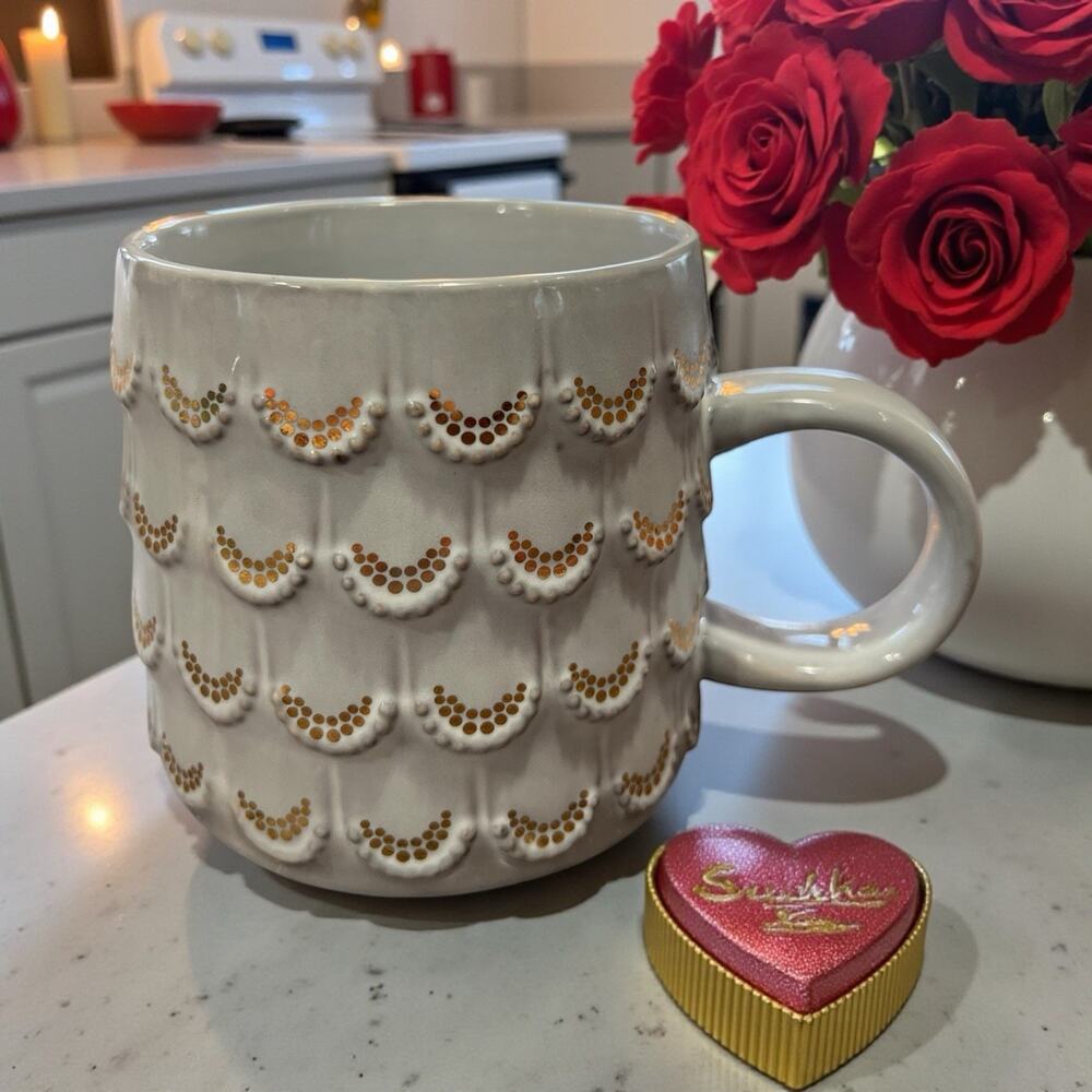 Starbucks 2016 Anniversary Gray Gold Mermaid Scales Mug 10 oz Textured Cup 10 oz